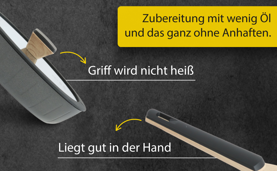 Набір сковорідок Pela Welle® Induktion, 5 предметів: 3 сковороди з покриттям та 2 кришки, чорний колір | Сковорода для індукційної плити, керамічне покриття, без PFOA, PFAS, PTFE