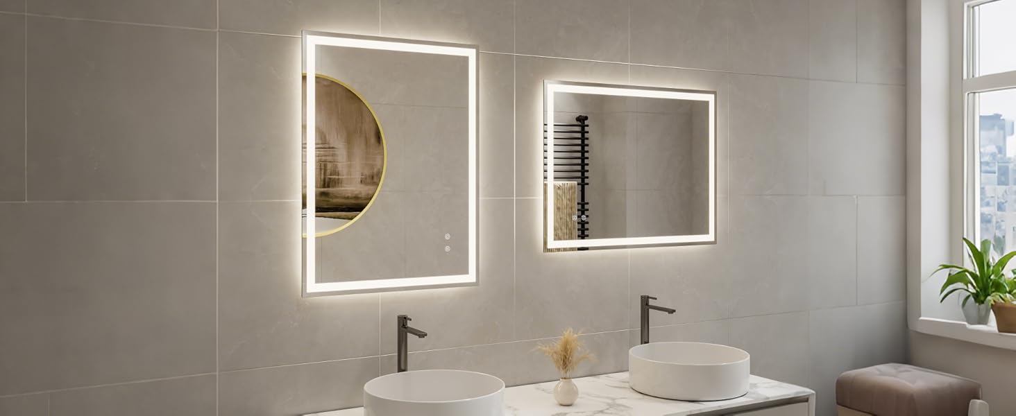 Дзеркало для ванної кімнати Clevich з підсвічуванням 70x50 см, LED, 3 кольори світла, диммування, загартоване скло, захист від вибуху, сенсорне управління, пам'ять, антизапар, 70L x 50B см