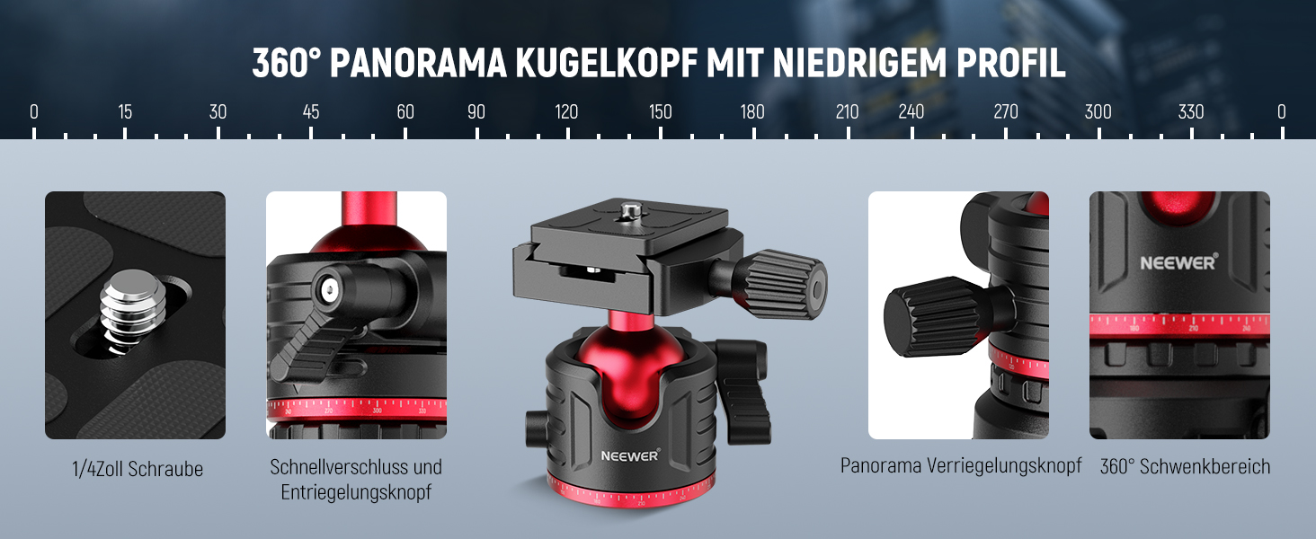 NEEWER Штатив для камери 169см, легкий, з кульковою головкою, Arca тип, тримач для телефону, максимальне навантаження 11lb, TP12