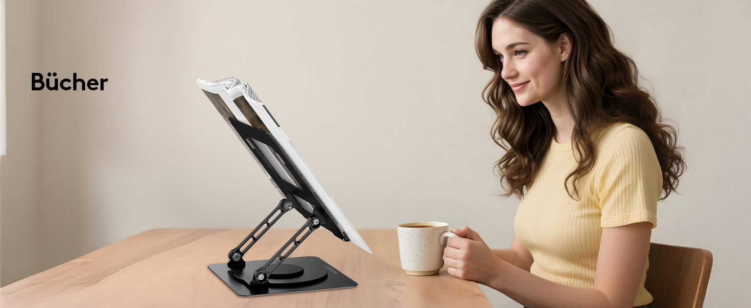 Підставка для ноутбука TECKNET 360° регульована по висоті, металева, ергономічна, для MacBook, Dell (до 17.3 дюймів), чорна