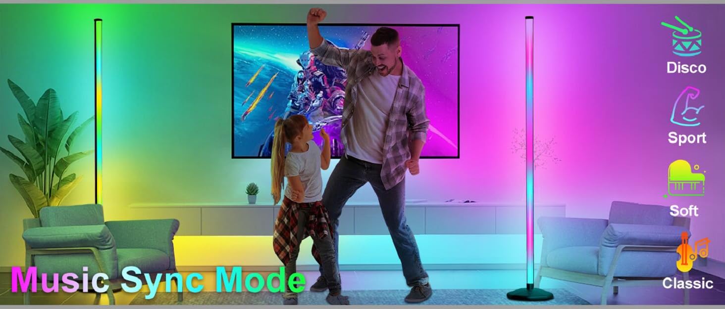 LED-підлогова лампа DeeprBling для вітальні, 165 см, кутова RGB, з регулюванням яскравості, пультом та додатком, 16 мільйонів кольорів, музичні режими, DIY-режим та таймер для спальні, ігрової кімнати, офісу, читального залу. Трикутна основа.