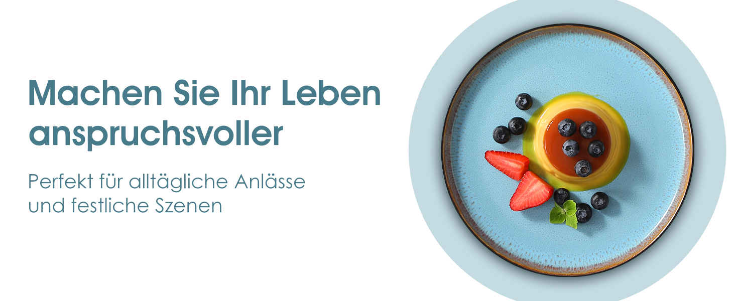 Набір мисок Vancasso (36 шт.) для сім'ї: 6 мисок з кераміки (840 мл), салати, супи, десерти. Безпечно в мікрохвильовці та посудомийній машині (Морська блакить)