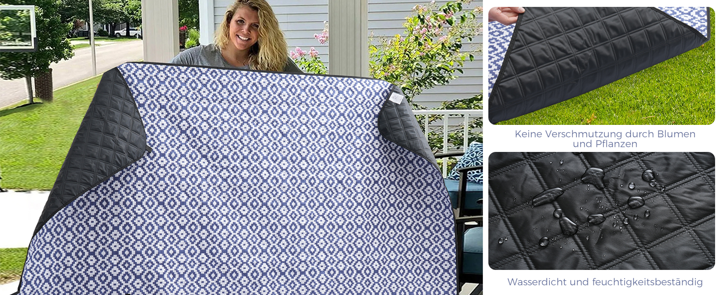 Плед для пікніка Oak & Tea 200x200 см, водонепроникний, ізолюючий, XXL, складаний килимок для пляжу, кемпінгу, вулиці з міцного Оксфорда (синій)