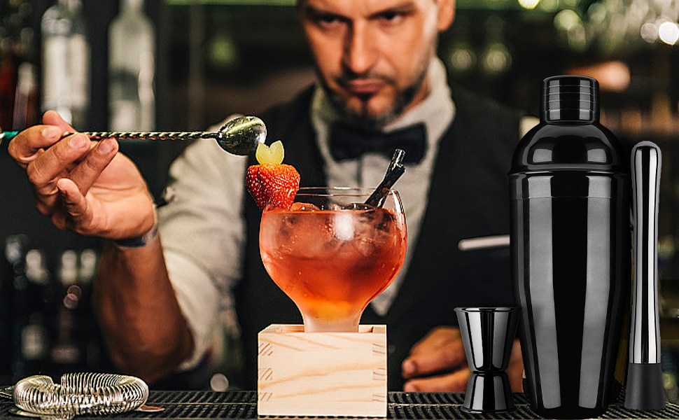 Stainless Steel Cocktail Mix Set - 14 Piece Bartender Kit with Bamboo Stand - 750ml Cocktail Shaker Set - Perfect Gift
