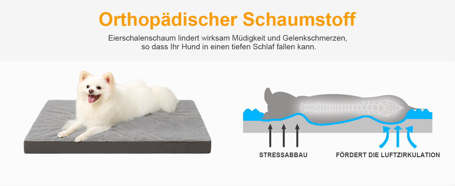 Ортопедичне ліжко для собак KSIIA, великі породи, 105x70 см, знімний чохол, двостороннє, темно-сірий (75x47x7 см)
