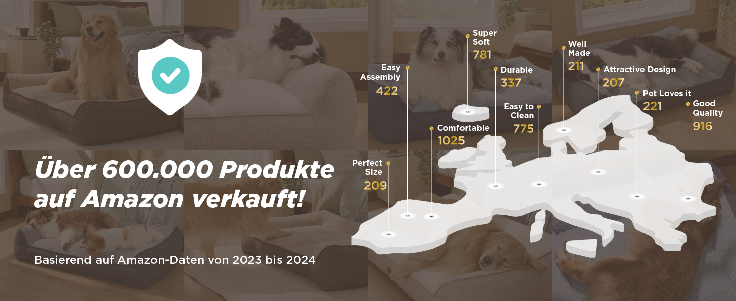 Ортопедичне ліжко для котів BEDSURE великого розміру 61x46x25 см - зручне диван-ліжко для собак та котів, м'яке, з антиковзким покриттям, Kamel