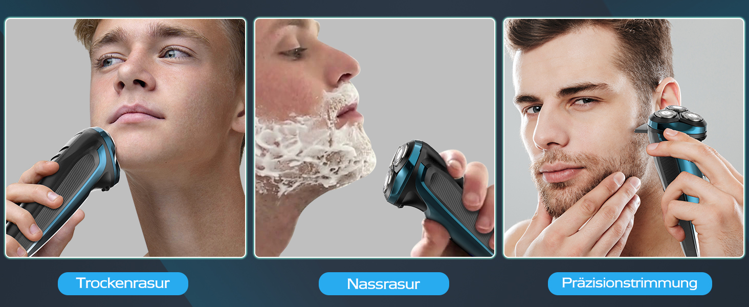 Електричний чоловічий бритва з тримером, USB-C, 120 хв роботи (блакитний)