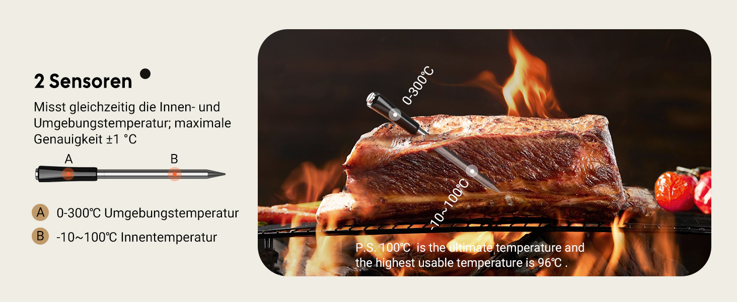 Інструмент Inkbird INT-12-BW: Бездротовий термометр для м'яса з Bluetooth 5.4 та Wi-Fi, водонепроникний (IP67), для приготування на грилі, в духовці, коптильні, ротатерії та аерофритюрниці