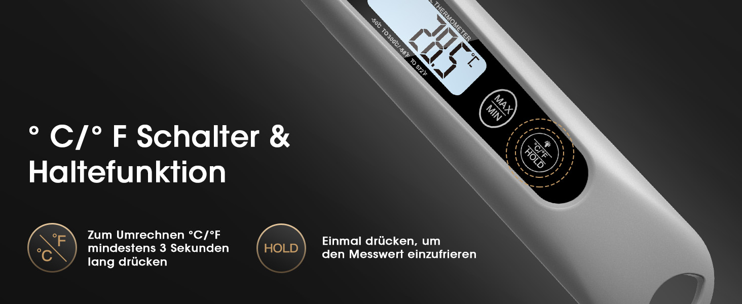 Цифровий кухонний термометр DOQAUS для м'яса, приготування їжі, випікання та гриля, швидка реакція 3s, LCD дисплей, автоматичне вмикання/вимикання (сріблястий/чорний)