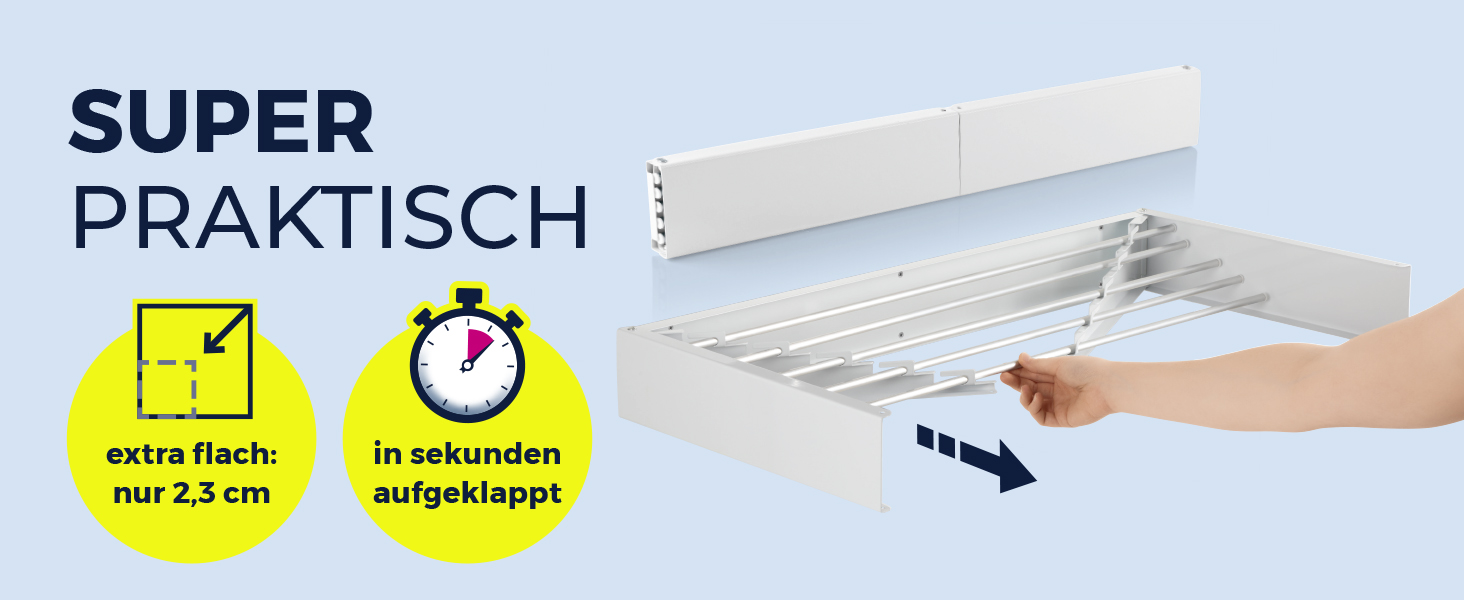 Сушарка для одягу EASYmaxx Wandwäschetrockner 400 на стіну – компактна та висувна, 80 x 40 x 10,5 см, 4 м довжини сушіння. Підходить для сушіння одягу в приміщенні та на вулиці без електроенергії.