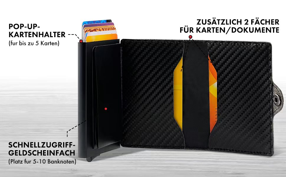 Чоловічий міні-гаманець AISIR з RFID захистом, гаманець з відділенням для монет (чорний, карбон)