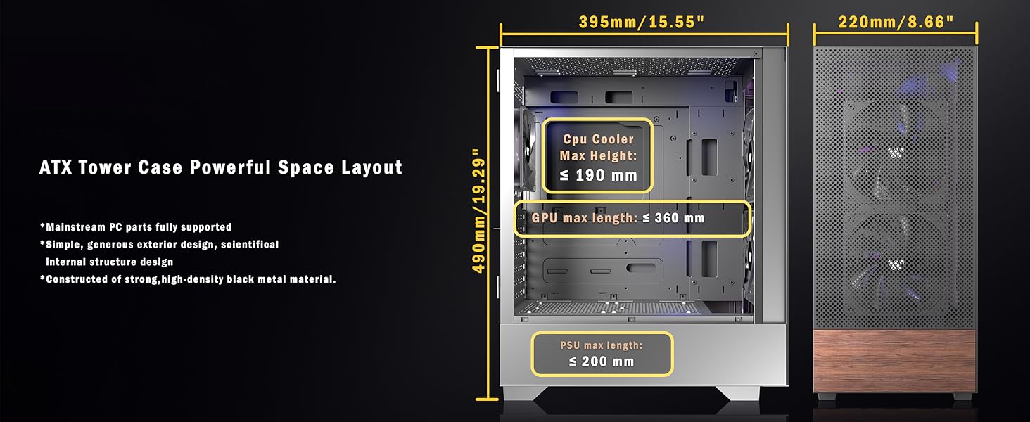 Корпус ПК KEDIERS ATX Tower для ігрового комп'ютера з загартованим склом (чорний, 3 вентилятори без LED)