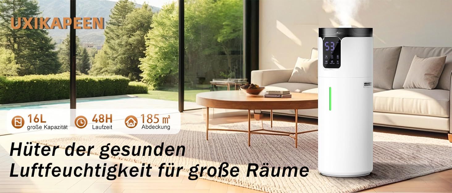 Ультразвуковий зволожувач повітря для великих приміщень 16 л, верхній залив, тихий, 1000 мл/год, до 100 м², з прохолодним туманом та аромадіфузором, для дитячої кімнати, офісу, рослин, білий