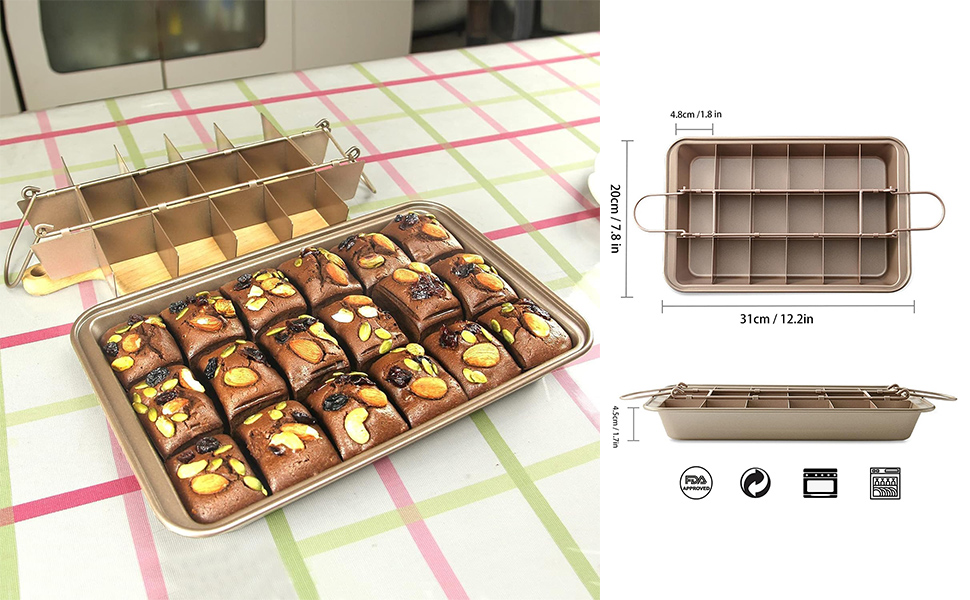 Форма для випікання брауні SVNR BLN001 з антипригарним покриттям, з роздільниками для 18 порцій