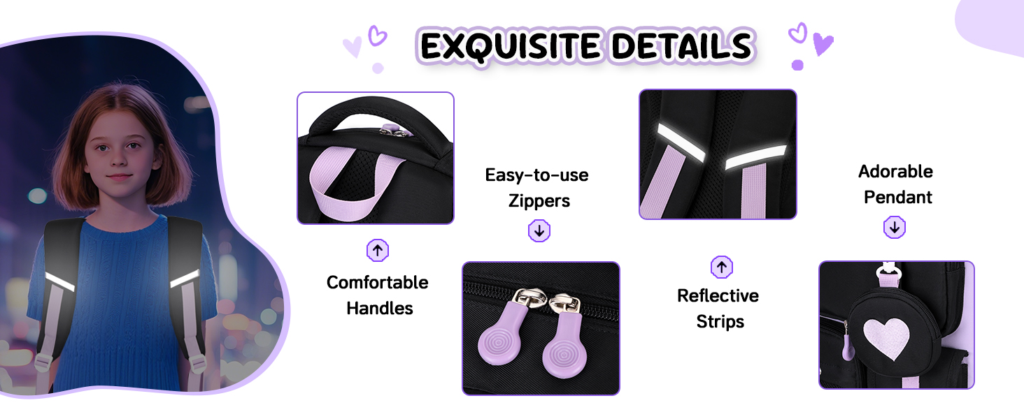 Шкільний рюкзак для дівчаток 1-5 класів з милим брелоком, стильний рюкзак для школи та подорожей, чорний