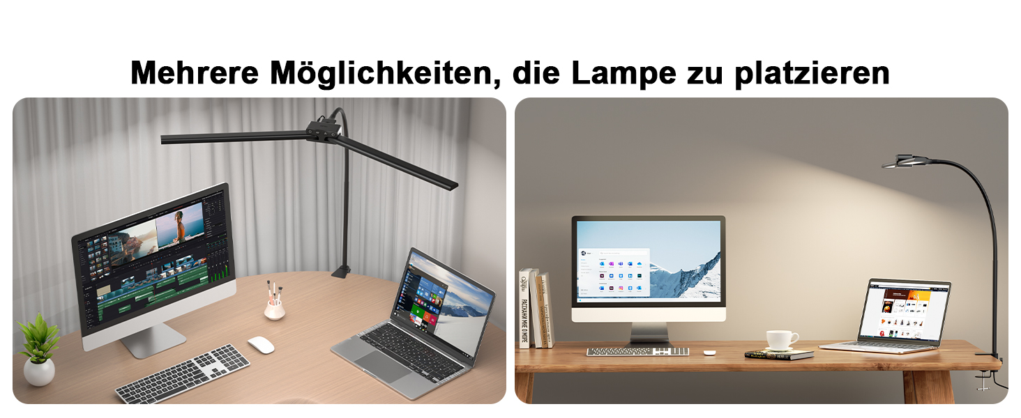 LED настільна лампа EppieBasic 24W з диммуванням, 80 см, кріпленням, захистом очей, регульованим шийним механізмом, таймером, чорного кольору