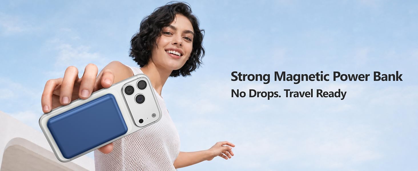 Бездротовий Power Bank AOGUERBE MagSafe 10000mAh, швидка зарядка 22.5W, USB-C, для iPhone 17/16/15/14/13/12 Pro Max (Блакитний)