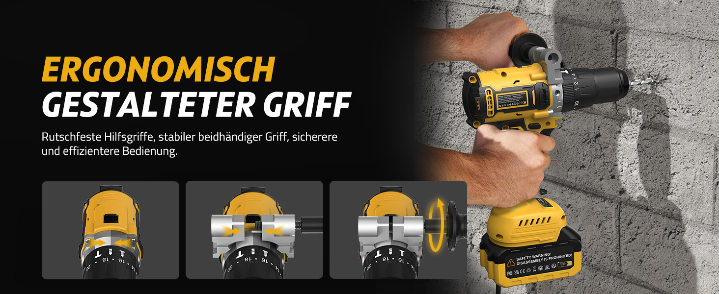 Акумуляторний дриль-шурупокрут SundpeyPRO 21V з ударною функцією, 120 Nm, 2 x 4000mAh, 20+3 ступені крутного моменту, 13 мм патрон, 2 швидкості, LED