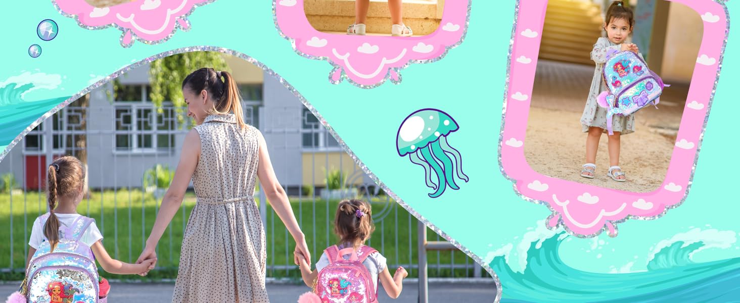 Дитячий рюкзак Єдиноріг для дівчаток з паєтками, персоналізований рюкзак Каваї для школи та садочка, подарунок на день народження або Різдво (Морська хвиля, 40 см)