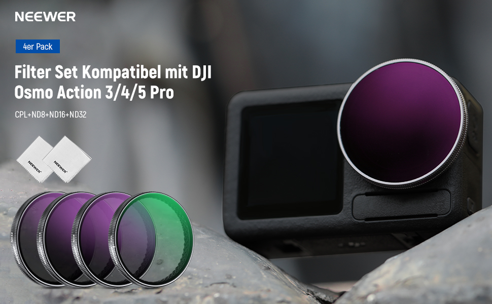 Набір фільтрів ND NEEWER для DJI Osmo Action 3/4/5 Pro (6 шт.) – ND8, ND16, ND32, ND64, ND1000, CPL, HD скло