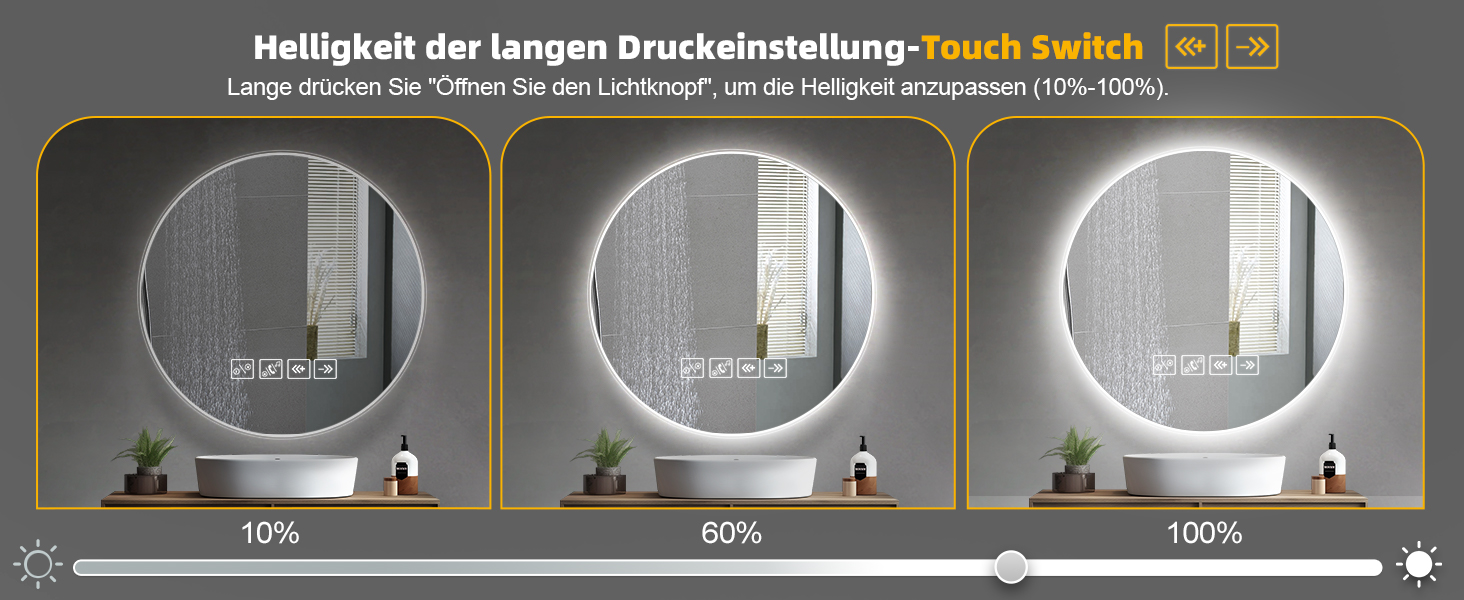 Дзеркало для ванної кімнати Viugreum з підсвічуванням 50x75 см, овальне LED дзеркало, регульована яскравість, 3 кольори світла, проти запотівання, годинник, сенсорне управління, LED дзеркало для ванної кімнати, вітальні
