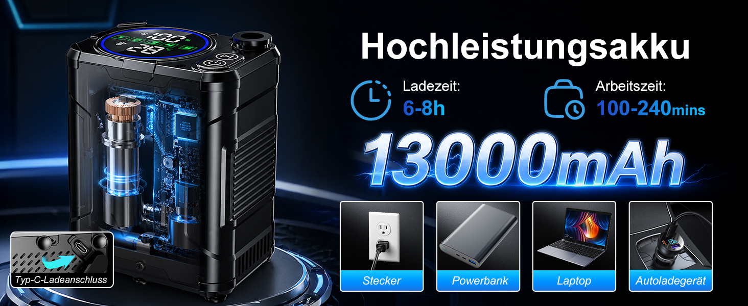 Портативний душ для кемпінгу Spopal 13000 mAh, водонепроникний IPX8, з цифровим дисплеєм та функцією паузи, для подорожей, піших прогулянок, миття авто (Чорний)