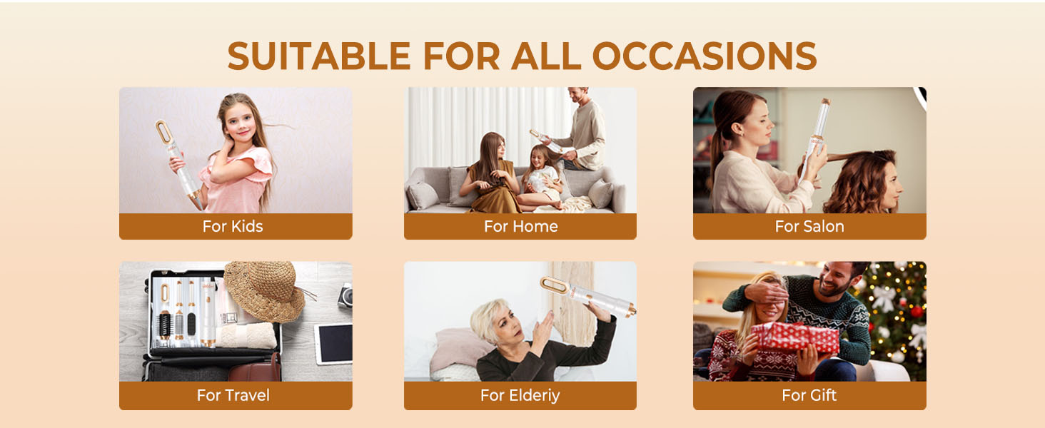 UKLISS Професійний стайлер для волосся 6-в-1 (фен, локони, брашінґ), білий