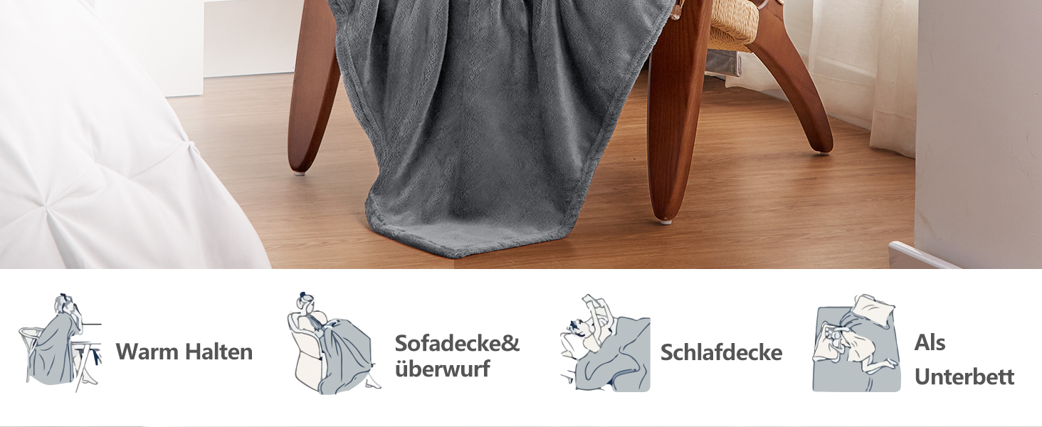 Плед WAVVE: теплий та м'який плед з флісу 150x200 см, сірий колір. Ідеально для дивану та відпочинку.