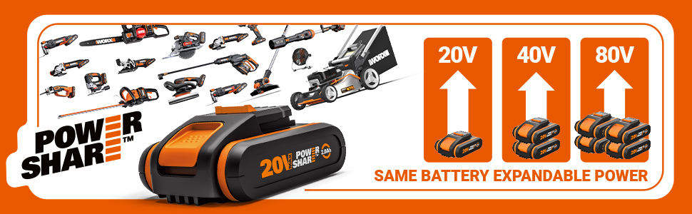 WORX WX100.3 акумуляторний дриль-шуруповерт 18V, PowerShare, 30 Nm, LED, безключовий патрон 10 мм, 2 акумулятори, оранжевий & чорний