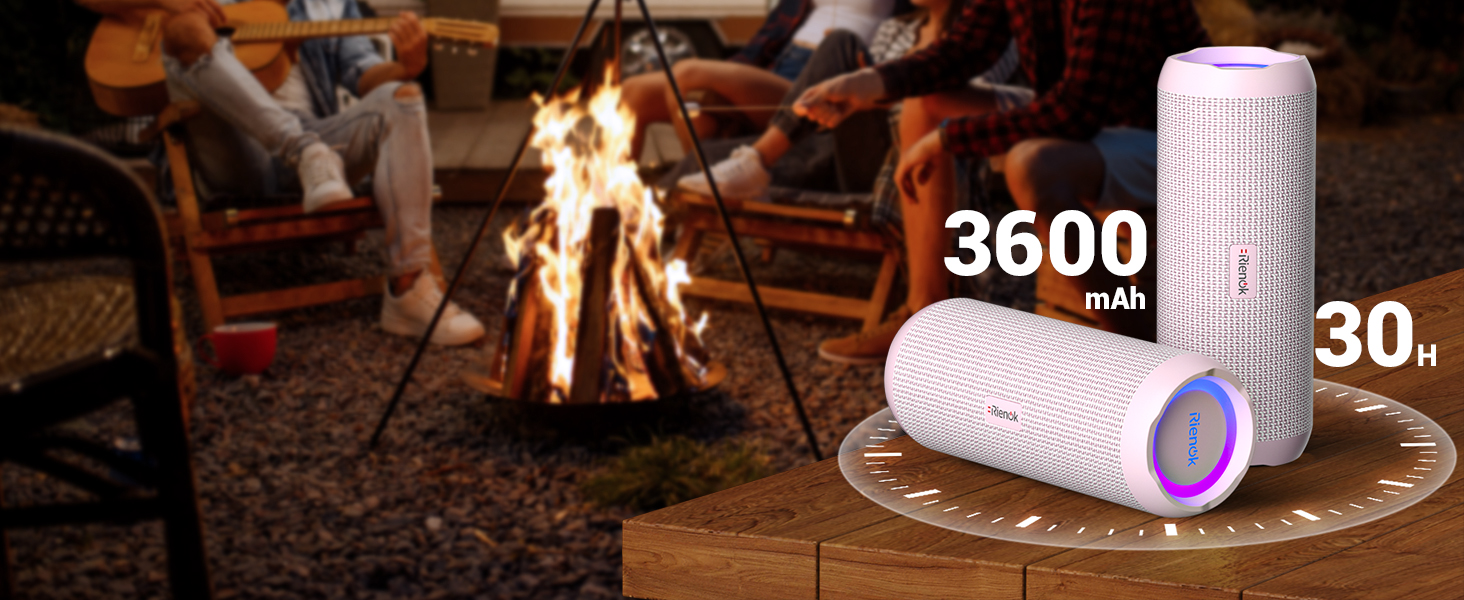 Bluetooth портативна колонка RIENOK з підсвіткою, IPX7, рожева, 3600 mAh