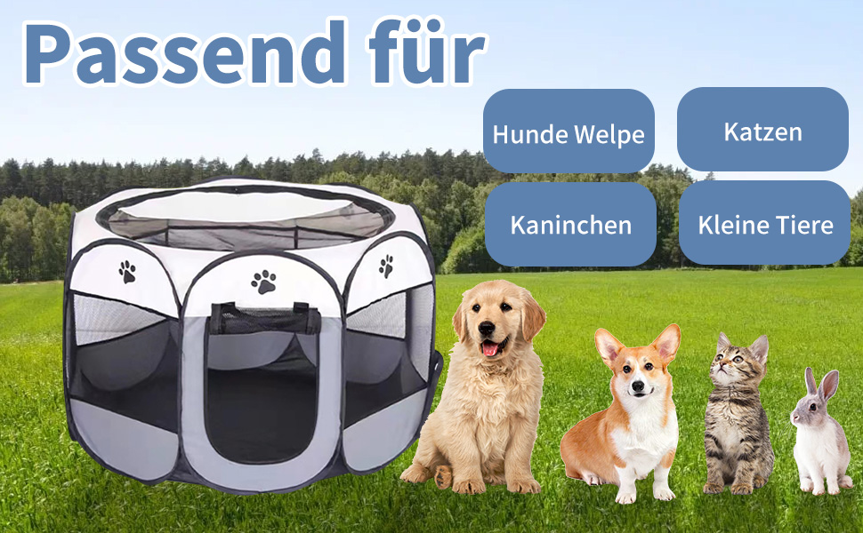 Клітка-забіг для цуценят та дрібних тварин 74x74x43 см, сіра. Підходить для собак, котів, кроликів. Легко чистити, портативна з блискавкою.