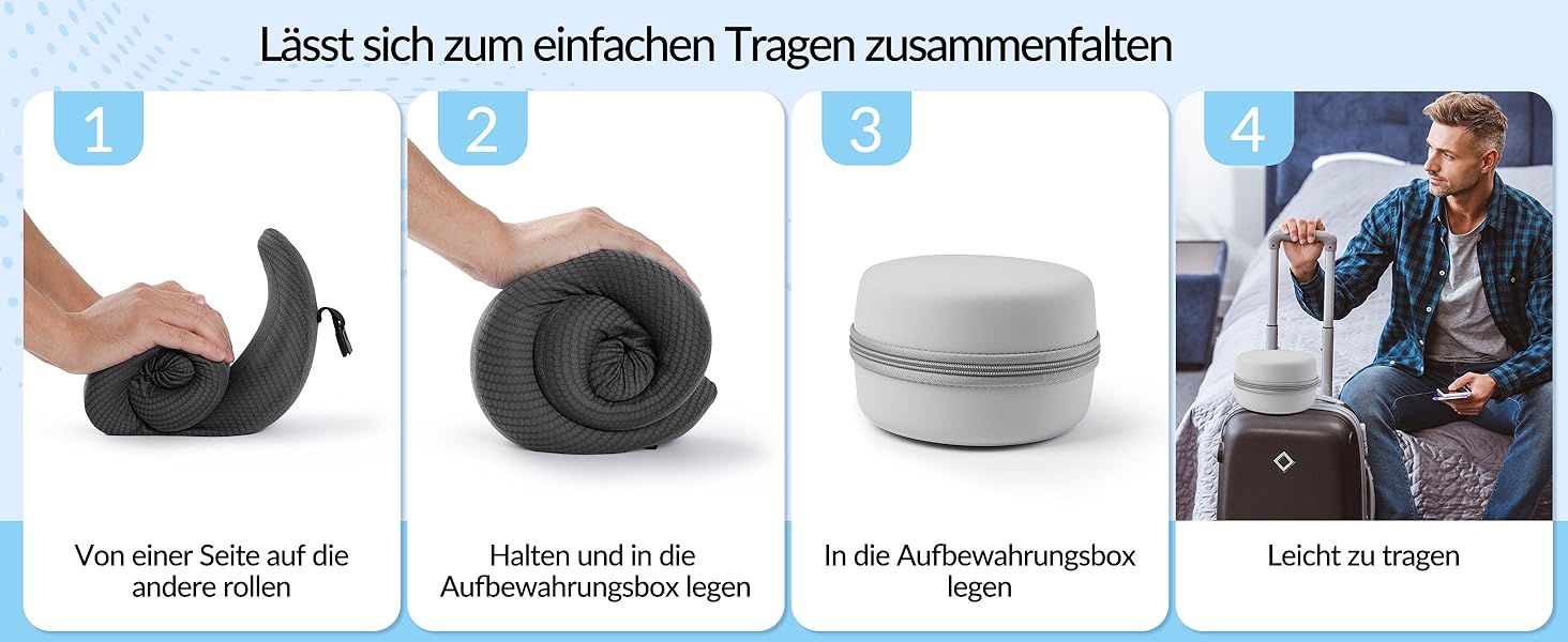 Подушка для шиї у літак, подорожі: Memory Foam, регульована, компактна, з чохлом, навушники, маска для сну (темно-сірий)