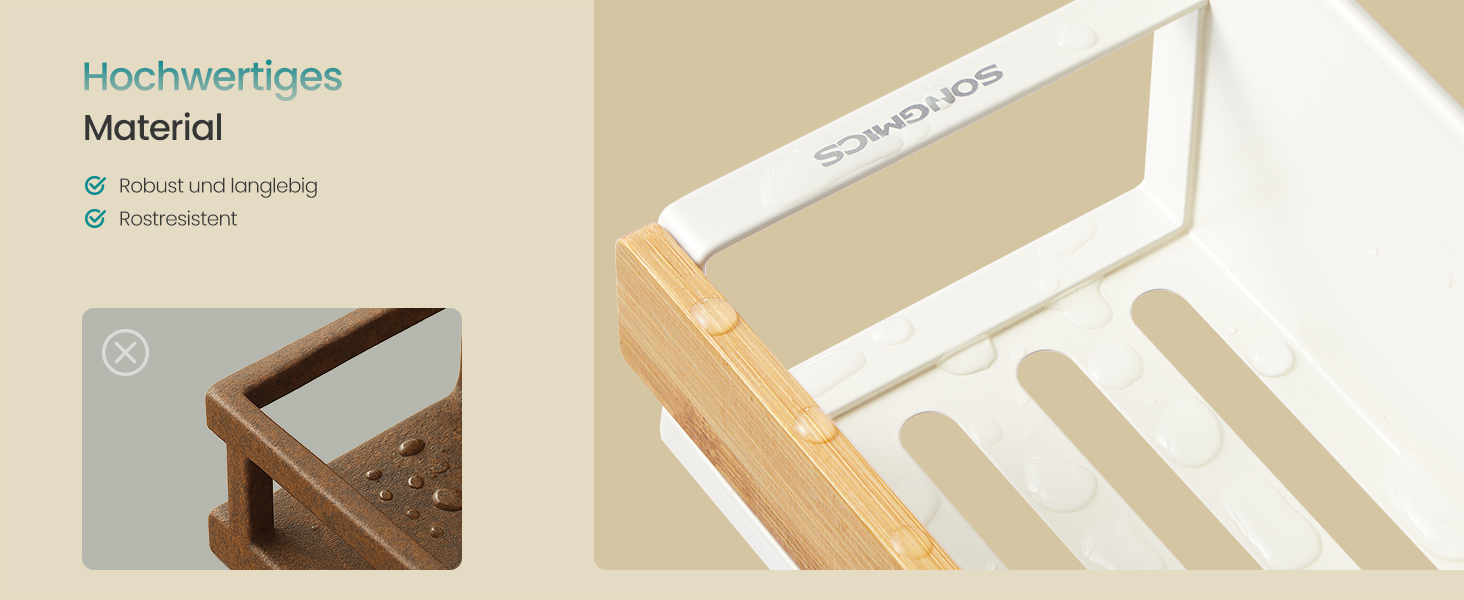 Магнітна полиця для спецій SONGMICS, 4 шт., 2 великі та 2 малі, без свердління, для кухні, холодильника, мікрохвильової печі, пральної машини, KCS061B01 (кремово-білий + натуральний бежевий, сталь + бамбук)