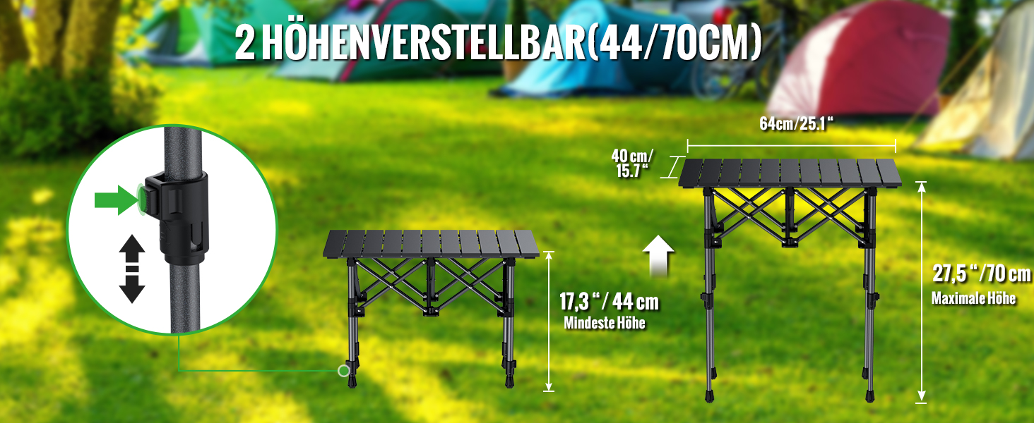 Складаний туристичний стіл Garllen 82x40 см, 2 положення висоти (44/70 см), знімний стіл зі сталі, для пікніка, грилю, саду та кемпінгу