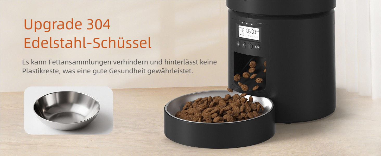 Автомат годівлі для котів 4.2L з окремою мискою, програмоване годування, подвійне живлення, 6 прийомів їжі на день (Чорний), миска з нержавіючої сталі