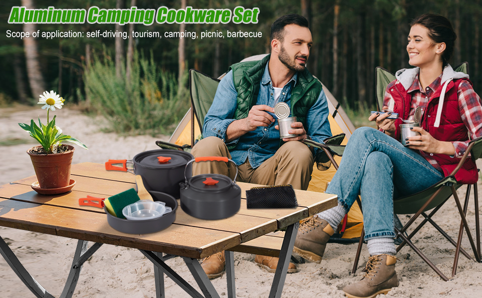 Набір кухонного посуду для кемпінгу: каструля, сковорода, чайник для пікніків, походів та риболовлі