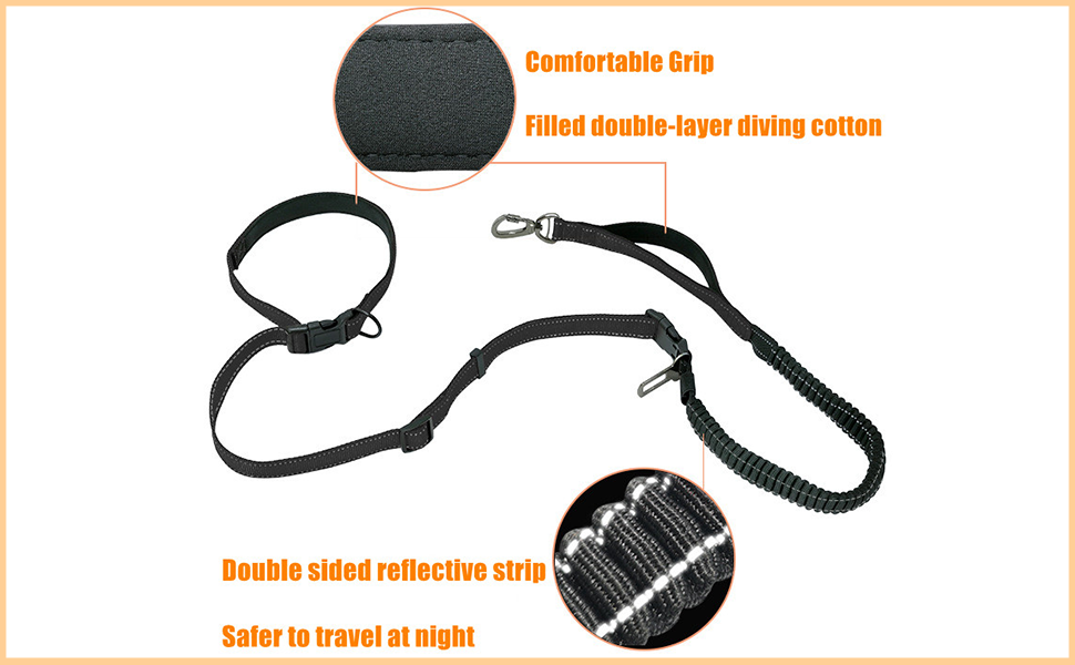 Поводок для собак YankMooM 6-в-1: багатофункціональний, регульований, з надійним амортизатором. Підходить для бігу, прогулянок, тренувань, поїздок в авто з собаками середніх та великих порід. Включає автомобільний ремінь безпеки (1,5 - 2,4 м)