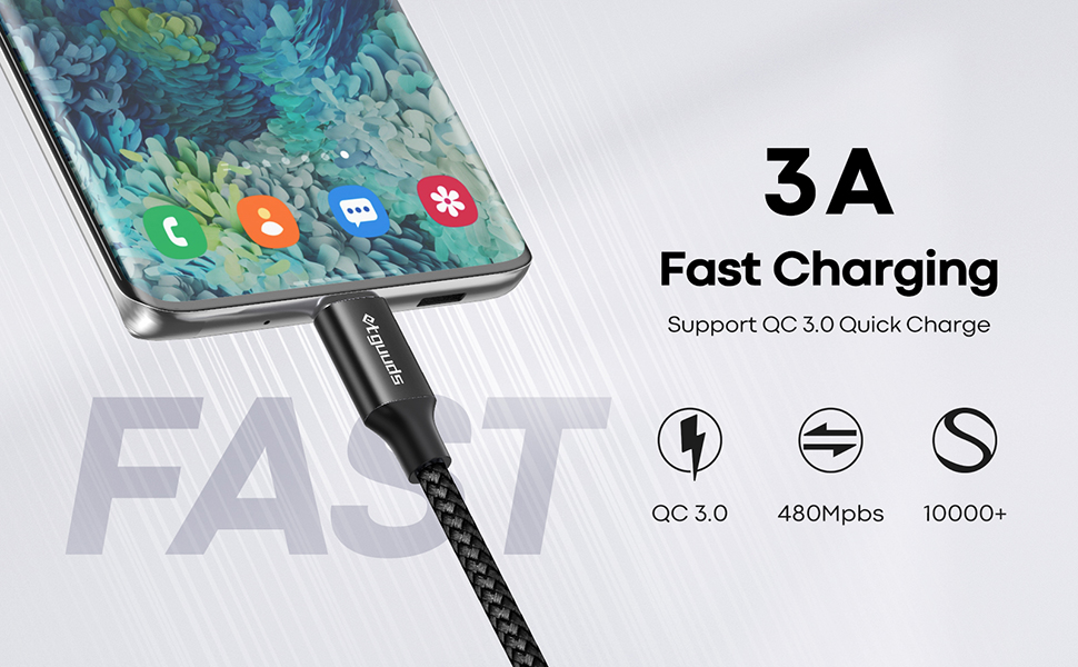 Кабель USB-C 30см [2 шт], білий: USB-A на USB-C, швидка зарядка, нейлон, сумісний з iPhone, Samsung Galaxy