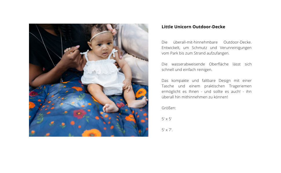 Little Unicorn – Преміум велика водовідштовхувальна пікнікова ковдра 152x213 см, ізоляційна пляжна і ігрова ковдра, Midnight Poppy
