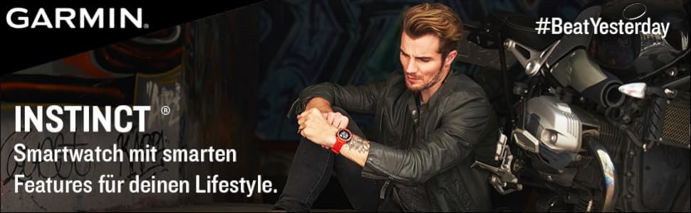 Garmin Instinct - водонепроникний GPS-годинник зі спортивними та фітнес-функціями. Вимірювання частоти серцевих скорочень на зап'ясті, фітнес-трекер та сповіщення зі смартфона. Багато моделей на вибір, ремінець чорний