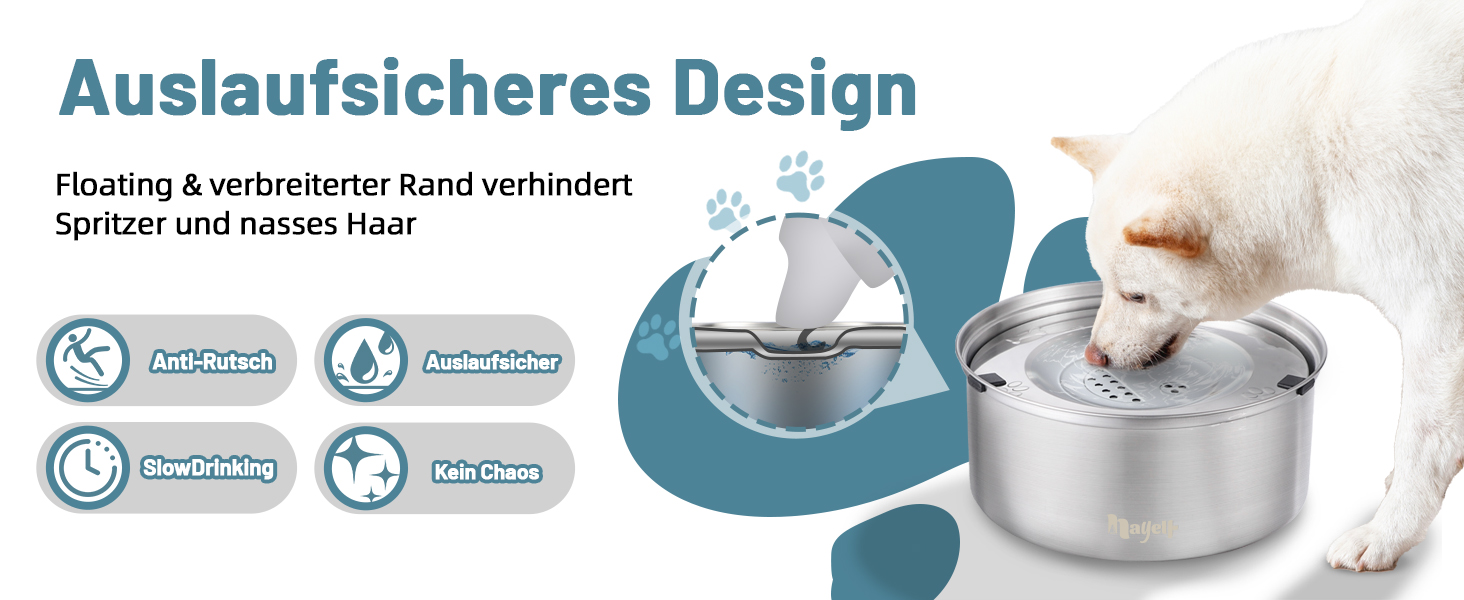 Нержавійна миска для води для собак без облизування, 1л, анти-облизування, неслизька, з захистом від протікання, для маленьких та середніх собак