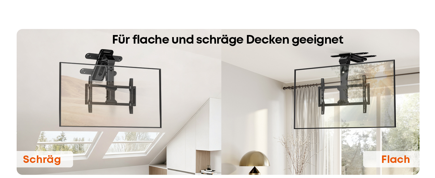 Електричний стельовий кронштейн для телевізора 37-75 дюймів, чорний - похилий, з пультом ДУ, до 45 кг