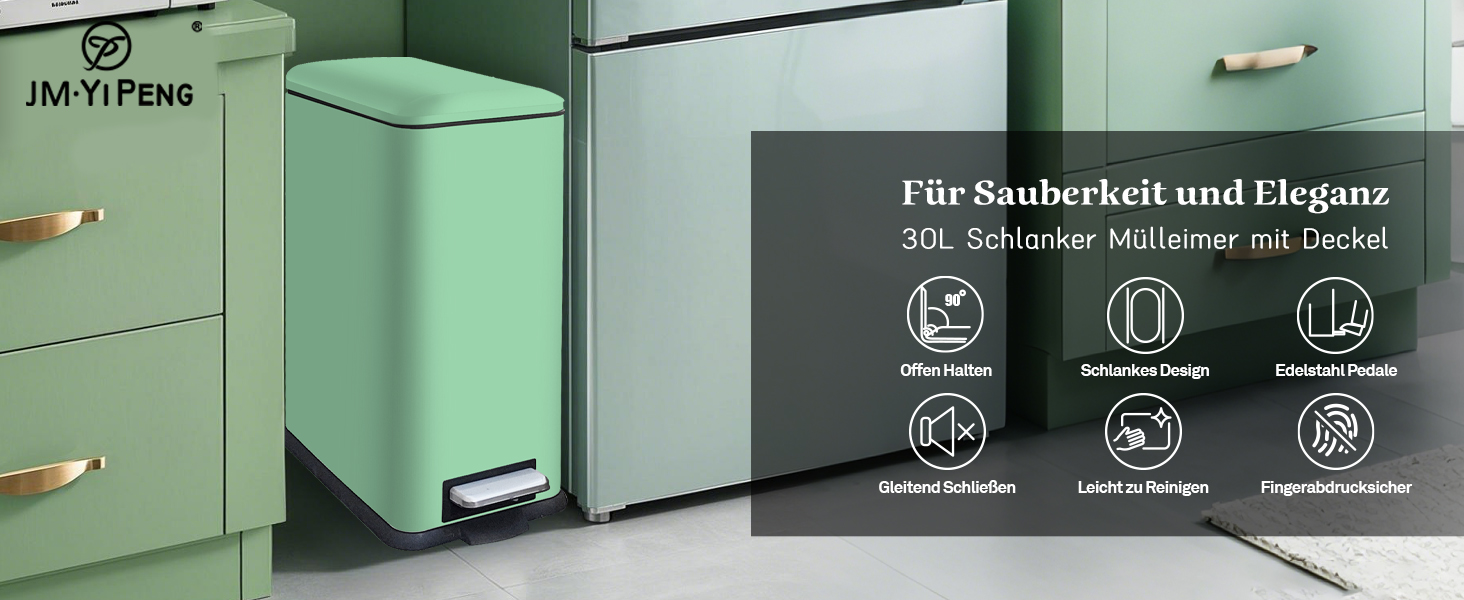 Відро для сміття кухонне 30л, нержавіюча сталь, з кришкою, внутрішній відерцем, прямокутне, зелене