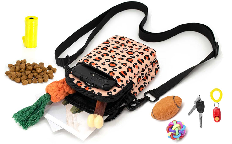Сумка для ласощів для собак COOWONE з тримачем для відходів, поясна сумка для собак, сумка для цуценят для прогулянок, тренувань, біла/рожева Leopard 2.0