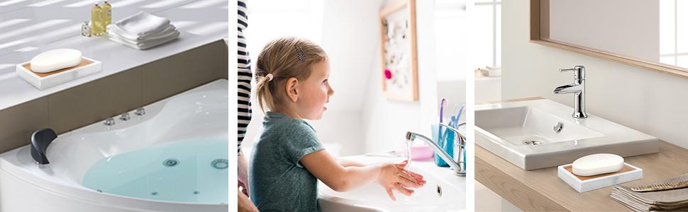 Миска для мила Luxspire з кераміки, антиковзна, білий мармур, для ванної кімнати, душу та кухні, тримач для мила, мильниця, чорний гравій (прямокутна)