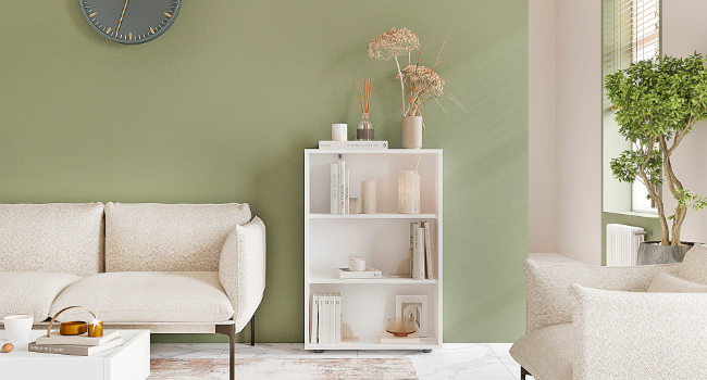 Білий книжковий стелаж KOMTO Regal 80 см, 3 рівні, з регульованими полицями, 80x90x24 см, універсальний для зберігання