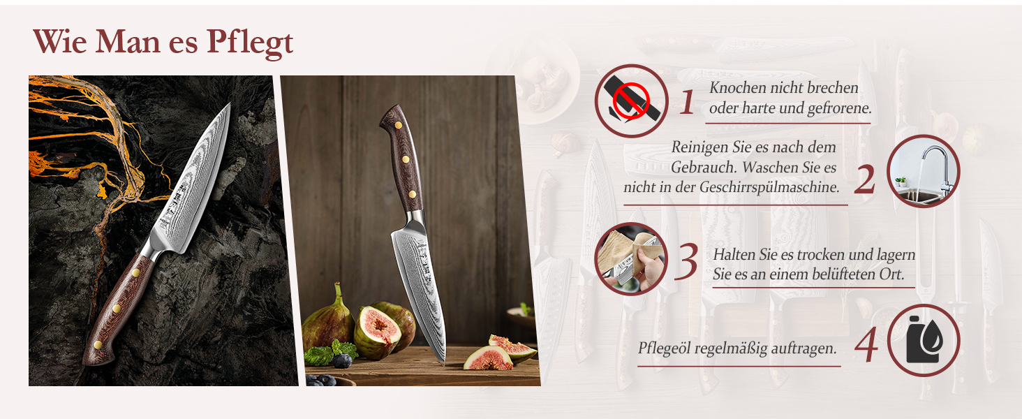 HEZHEN ніж кухарський 21 см дамаск 67 шарів, професійний ніж для кухні з дерев'яною піхвою, міцний ніж з ручкою Micarta