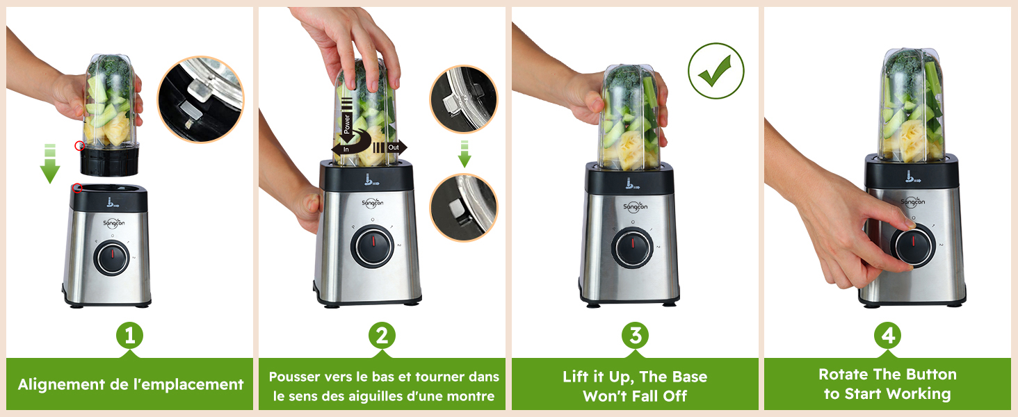 Sangcon 5-in-1 Stand Mixer & Smoothie Maker - 500W Power, 3 Speed Settings, Pulse Function, Glass & Stainless Steel Cups
