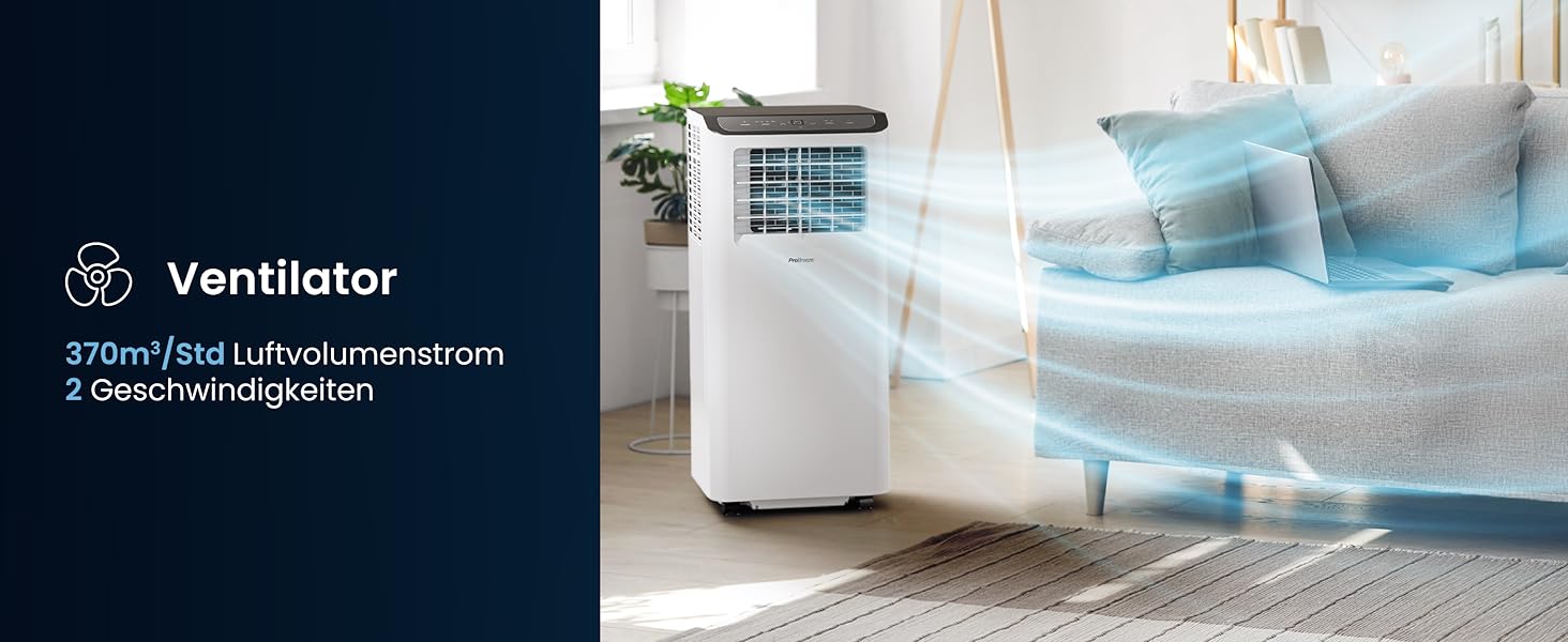 Мобільний кондиціонер Pro Breeze™ 9000 BTU 4-в-1: охолоджувач, вентилятор, осушувач, нічний режим, клас енергоефективності A, комплект для ущільнення вікна, пульт ДК та таймер 24 години, білий