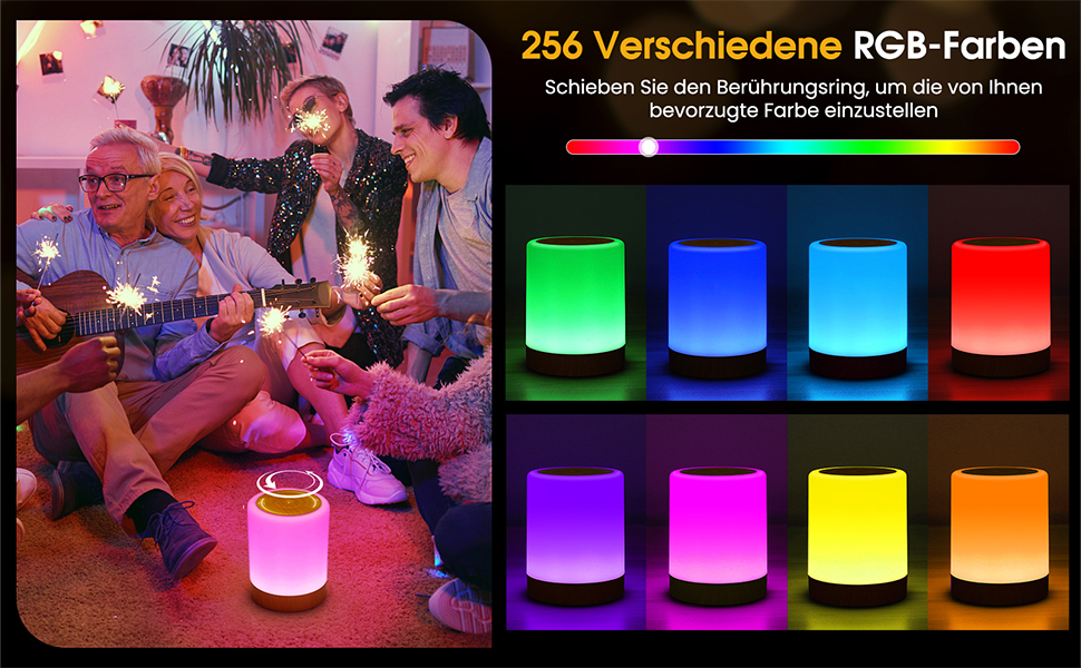 LED настільна лампа з сенсорним керуванням, диммуванням, акумулятором, 256 кольорів RGB, 5 режимів, таймером, пам'яттю, бездротова для спальні, дитячої кімнати, біла